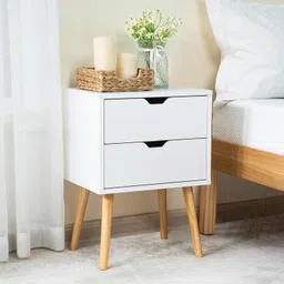 VASIL MART Bedside Tables, Wooden Nightstands with Solid Wood Legs & 2 Drawers, End Tables Storage Units for Living Room/Bedroom,etc .(White) image 3