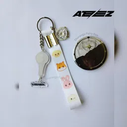 sharangu ATEEZ Lightstick Lightiny inspired Acrylic Keychain & White ANITEEZ Lanyard with Compass Charm |ATINY keyring |Kpop Lightstick Keychain| Lightiny Keychain image 3