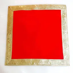 generic Traditional Red Puja Aasan Mat with Border, Velvet mat, Prayer Mat image 1