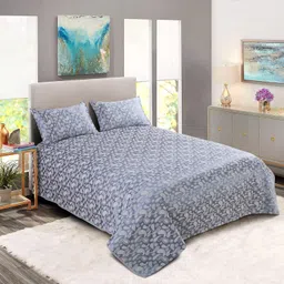 Victor Double Bed Poly Cotton 250 TC Bedsheet/Bedspread with 2 Pillow Covers Easy Wash/Extra Soft Breathable/Fade Resistant & Cooling (Bed Cover - 90" X 100", 2 Pillow Covers - 18" X 27"), Grey image 1