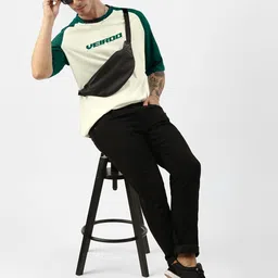 veirdo 100% Pure Cotton Round Neck Cool Front Chest Typographic Logo Printed Raglan Sleeve T-Shirt for Men (Colors: White, Black, Swanwhite, Beige & Grey) image 5