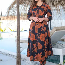 arayna Women's Pure Cotton Hand Block Printed Floral Ethnic Kurta Set with Palazzo Pants image 2