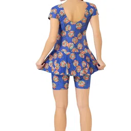 zium 4-Way Lycra Frock Style one Piece Women Swimsuit with Attached Cycling Shorts & Removable Pads with Lining Quick Drying Half Sleeves & Half Length Top with Bottoms image 2