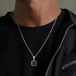 okos Men's Jewellery 3D Cuboid Vertical Bar/Stick Stainless Steel Locket Pendant Necklace for Boys and Men PD1000871 image 4