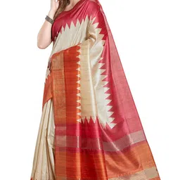 rani saahiba Women's Printed Art Tussar Silk Zari Border Saree With Blouse Piece image 2