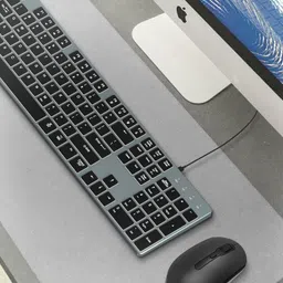 POWZAN Wired Backlit Keyboard for Windows/Mac,Aluminum Slim & Quiet Full Size Keyboards Light Up with USB A/USB C Dual Interface,Compatible with iMac,MacBook,iPad,Laptop,PC-Gray Black image 2