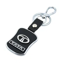 Techpro Imported Leather Tata Key Chain/Key Ring With Chrome Car Logo, Cobalt Blue image 2