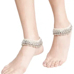 karatcart Oxidised Silver Pearl and Drop Kundan Studded Anklet for Women image 2