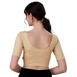 sft Round Neck Cotton Lycra Stretchable Elbow Sleeves Readymade Saree Blouse for Women Stylish image 2