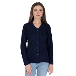 lady willington Women's Wool V-Neck Cardigan (PUREWOOLRAINBOWSEMICOTTYL_Navy_L) image 1
