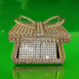 grehshobha Iron Frame Holy Quran Sharif Book Reading Holder Rihal Stand | Golden Toned with Crystal Glass Beads | Quran Holder for Bride & Gifting Purpose | Size: 12 Inch, Pack of 1 image 4