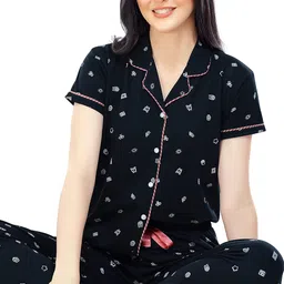 zeyo Women's Cotton Printed Relaxed Night Suit Set Of Shirt & Pyjama 5262 image 5