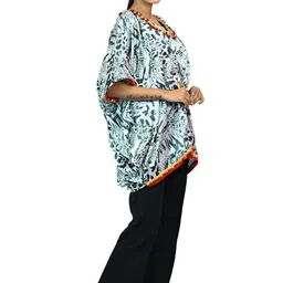 g.fidel Women's Polyster Satin Kaftan Top (Black and White) image 4