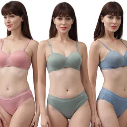 csu Women's Cotton Half Padded Non Wired Bra and Panty Set (Pack of 3) image 1