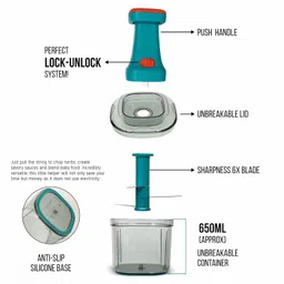 krugo creation KRGO Food Chopper Hand-Press,4 Blade Steel Large Manual 900ml .VegetableCutter to Cut Onion, Salad, Tomato, Potato Quick meal prep for busy kitchens image 3