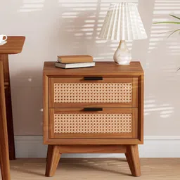 bme Jasper Deluxe Solid Wood Rattan Nightstand Fully Assembled-Mid Century Modern Side Table with 2 Drawers-Multipurpose use for Living Room, Bedroom-Dark Chocolate image 1