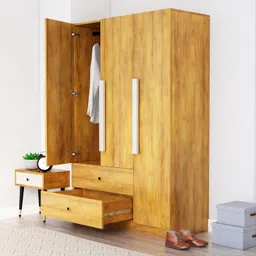 Bniture Wooden Almirah for Clothes, Door for Bedroom, 3 Door Wardrobe with 2 Drawer & Hanging Space (40D x 120W x 180H CM) | 3 Year Warranty 2 (Giant Wood) image 4