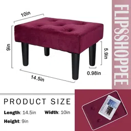 FLIPSSHOPPEE Small Footrest Stool Velvet Fabric Pouf with Padded Seat Wooden Ottoman Seating Step Stool for Living Room Bedroom.(RED) image 4
