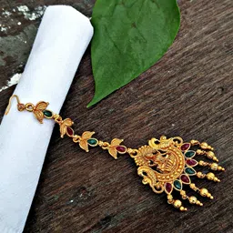 lucky jewellery Traditional Copper Finish Gold Plated Temple Religious Jewelry Goddess Laxmi Maang Tikka for Girls & Women (119-K2QT1-1589-PARENT) image 3