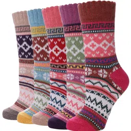 mqelong Womens 5 Pairs Soft Thick Comfort Casual Cotton Warm Wool Crew Winter Socks image 1