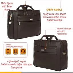 zipline Office Faux Leather laptop bag for Men - Fits 14/15/15.6 inch Laptop/Tablet Messenger Bags For Mens (1-Brown Bag) image 2