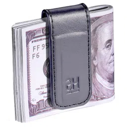 gh gold horse Slim Magnetic Money Clip Genuine Leather Business Card Holder for Men (Grey) image 1