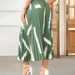 otabu | Stylish Elegance | Printed Midi Skirt | Featuring Elegant Pleats | A-Line Hemline for a Classic Look image 2