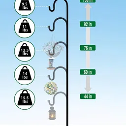 Artibear Adjustable Outdoor Shepherd Hook Stand with 5 Prong Base, 108 Inches Tall 3/5 in Thick, Shiny Black (1 Packs) image 5