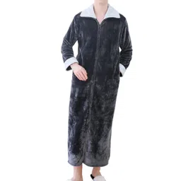 the style sutra Wearable Blanket Sweatshirt Long Zipper Front Nightgown Thick Onesie Pajamas Men Grey Green 3XL image 4
