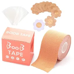 charitra enterprise Fashion Tape Kit with Nipple Covers, 10 Disposable Pasties, 36 Tape Pieces, 2 Reusable Covers, Beige image 1
