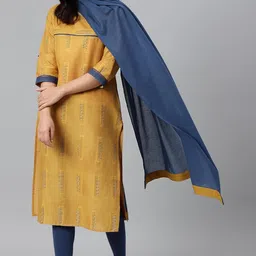 w for woman W for WomanWomen's Cotton Blue Cotton Dupatta With Running Stich Embroidery_23Auw81513-217373_Free Size image 3