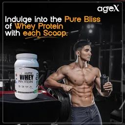 AgeX 100% Pure Athletic Premium Whey Protein 28g, EAA 12.5g with probiotic enzymes for for Muscle Support, Recovery & Weight Management | About 28 servings per container| Vegetarian (1 KG, Chocolate) image 3