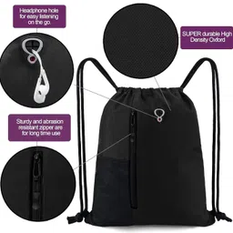 alaska Drawstring Backpack Sports Gym Bag Large Size (16 Inch x 20 Inch) for Women & Men, Large Size With Two Zipper Pockets and Water Bottle Mesh Pocket. image 5