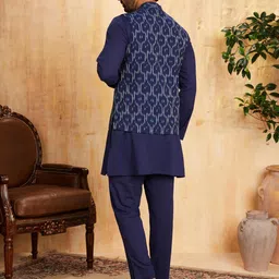 amazon brand - symbol Men's Floral Regular Cotton Nehru Jacket Kurta Pant Set (3pcs) image 2