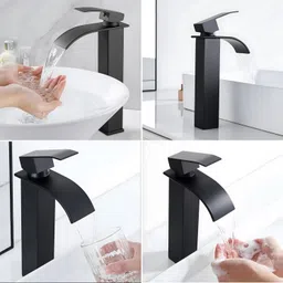 24x7 eMall Waterfall Black Basin Tap Faucet Mixer for Bathroom Toilet Wash Basins Hot and Cold Water, SS Material, Matt Black Colour 12 Inches Height image 2