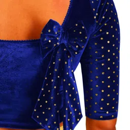 sft SFTRound Neck Viscose Velvet ReglanElbow Sleeves Readymade Saree Blouse for Women Stylish (Ayesha image 2