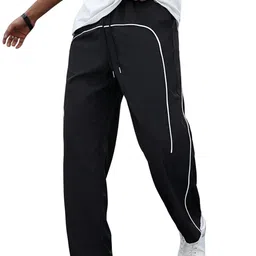 greciilooks Regular Trouser Loose Fit | Sports for Men Stylish Track Mid Rise Pant (GL-TP-1045_Black_M) image 1