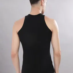 dollar bigboss Men's Black Solid Cotton Regular Vest image 2