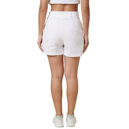 globus Women White Chevron Schiffli Self Design High-Rise Cotton Shorts image 3