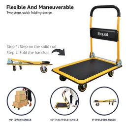 Equal 150kg Capacity Steel Foldable Platform Trolley for Heavy Weight/Material Handling Goods Trolley for Home, Office, Warehouse & Industries - 46cm x 73cm (4" Wheel/Yellow Color) image 5
