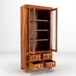 PS DECOR Wood Book Shelf for Home Library | Book Shelf with Glass Door | Kitchen Crockery Cabinet, Almirah, Home,Office Study Room Furniture Books Rack (Natural Finish) image 5
