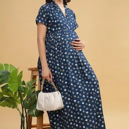 lovely mom's Dual-Zip Printed Cotton Maternity & Nursing Western Dress | Stylish Convenience for Pre & Post Pregnancy Women’s image 2