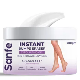 Sanfe Instant Bumps Eraser Exfolisting Gel | For Rough & Bumpy Skin, Tan and Strawberry Legs | Lactic Acid | Bath to Remove Dirt, Dead Skin | 200g for women for soft & bright skin image 1