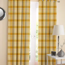 AIRWILL Yellow Checkered Pattern Cotton Window Curtains 4X5Ft Pack of 2 Pieces, Opaque, Grommet Curtains image 1