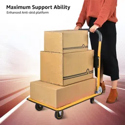 Equal 150kg Capacity Steel Foldable Platform Trolley for Heavy Weight/Material Handling Goods Trolley for Home, Office, Warehouse & Industries - 46cm x 73cm (4" Wheel/Yellow Color) image 4