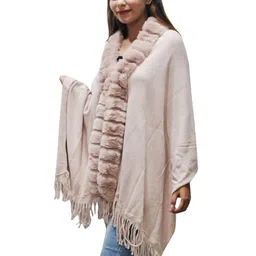 hautemoda Women Wollen Shrug Cape Poncho with Fur Designing for Winter image 3