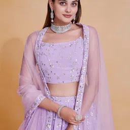 jihu culture Lavender Georgette Embroidery Lehenga Choli Semi-Sttiched lengha Choli With Dupatta For Women image 3