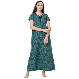 sweet dreams Women Printed Round Neck Half Sleeves Cotton Rich Maxi Nightdress image 1
