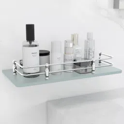 FORTUNE Multi-Purpose Wall Hung (Frosted) Glass Front Bathroom Shelf with Wall Brackets, Storage Holder, 12 x 6 Inch - (Pack of 3) image 4