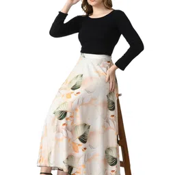 vagisha Polyblend Blooming Flared Long Stitched Floor Length Skirt for Women/Girls for Home/Outing| Printed Flare Skirt|Soft&Breathable Fabric| Elastic Band| 28"-36"|M-XXXL image 1